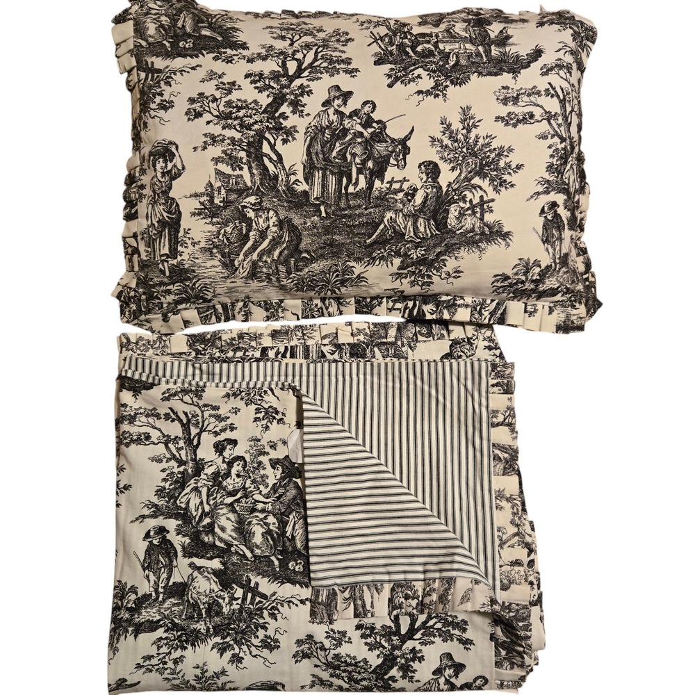 Waverly? Duvet Cover Set Full/Queen + Sham Country Life Toile Ruffle Zip Closure